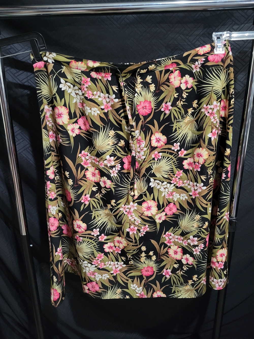 Vtg Sag Harbor Bkack Floral TropicalPrint Midi Length Plus Size Skirt Women's 3X